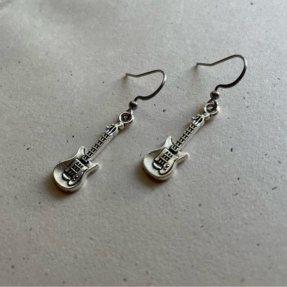Silver-tone Guitar Charm Dangle Earrings - Picture 4 of 4